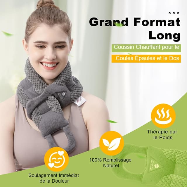 Detalle 2 de uncn Coussin chauffant cervical longue bouillotte micro-ondes pour nuque, épaules et dos