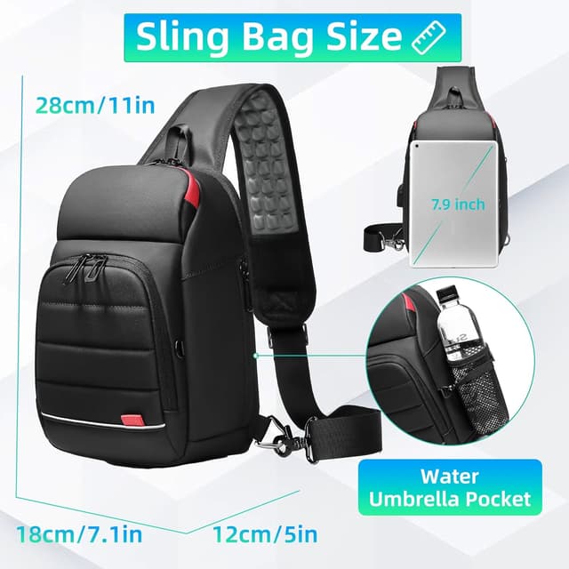 Detalle de GYakeog sacoche bandoulière imperméable pour homme avec port USB intégré et poche iPad 7,9