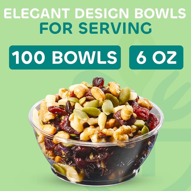 Detalle de JoyServe Clear Mini Plastic Bowls (Bulk 100 Pack) — 6 oz Disposable Dessert & Serving Bowls