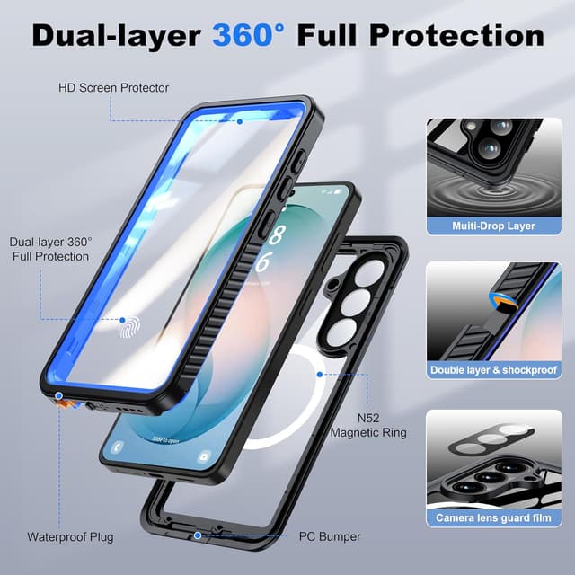 Detalle 1 de ANTSHARE Waterproof Case for Samsung Galaxy S26 (6.3-inch) with Built-in Screen & Lens Protectors (IP68)