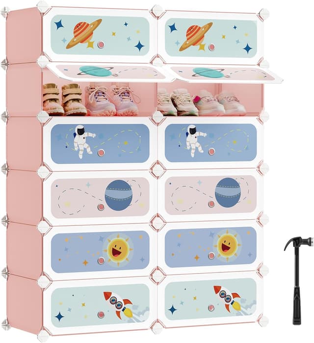 Detalle de SONGMICS Estantería Infantil Modular 12 Cubos 🌸 Ropa y Juguetes