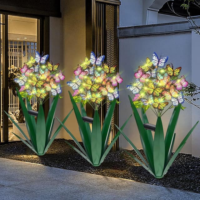 Imagen de Homight Solar Metal Agave Butterfly Flower Stick 3-pack ๐ผ en OfertitasTOP