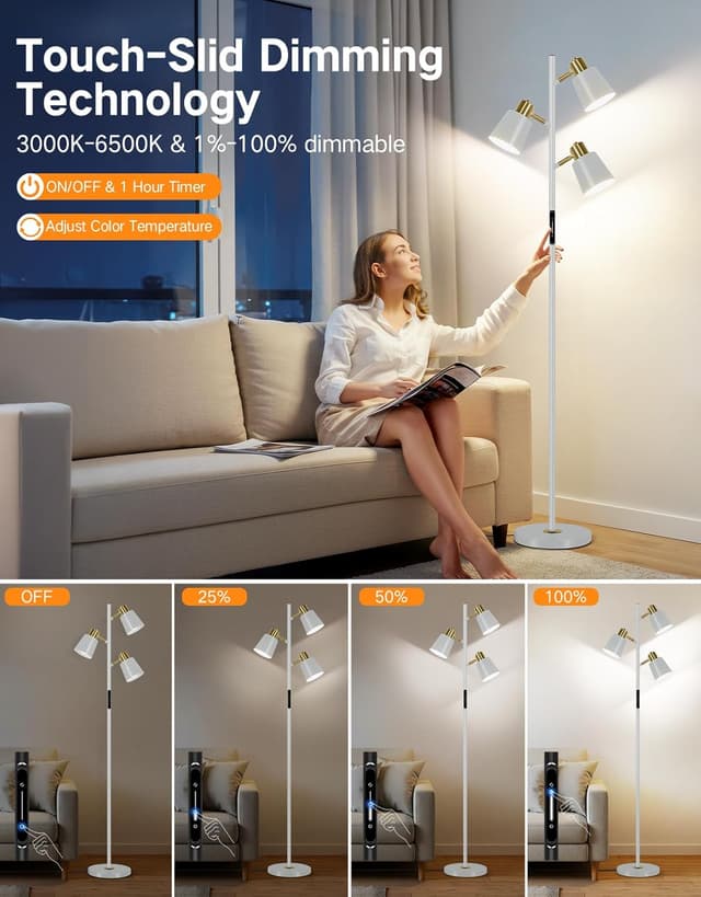 Detalle de OUTON Lampada da Terra LED dimmerabile con telecomando e controllo touch, 36W grigio