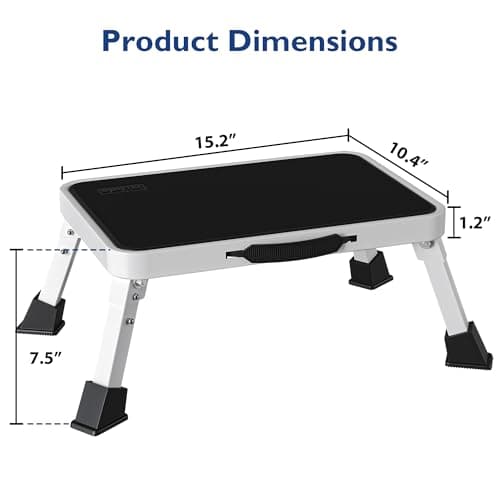 Detalle 2 de BONTEC Taburete Plegable de Acero 💺 Peso 150 kg, Blanco
