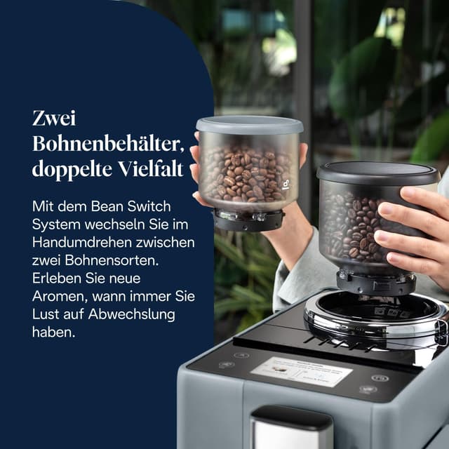 Detalle de De’Longhi Rivelia – Perfetto Kaffeevollautomat mit LatteCrema-Milchschaumsystem, 16 One-Touch-Getränken & austauschbaren Bohnenbehältern (Grau)