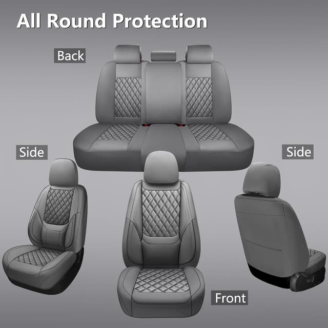 Detalle 2 de CHOCMONS Car Seat Covers Full Set (Universal Fit) in Grey — Faux Leather, Waterproof Protection for 5-Seat Cars & SUVs