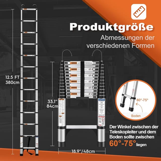 Thumbnail 4 de HBTower 3,8 m Teleskopleiter aus Aluminium