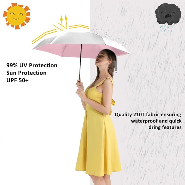 Detalle 2 de BAODINI Small UV Protection Travel Umbrella (UPF 50+), compact windproof rain & sun umbrella, 42 inch canopy
