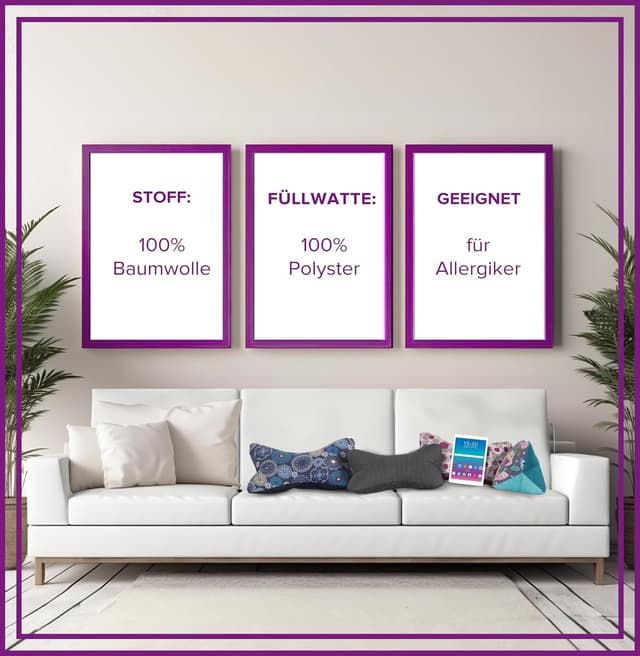 Detalle de Leseknochen Nackenkissen „Blätter“ – handgefertigte Nackenrolle aus Baumwolle, waschbar (in Deutschland genäht)