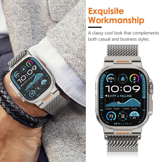 Detalle de WINGLE 49mm/46mm/45mm/44mm/42mm Milanese Loop magnetic metal strap for Apple Watch