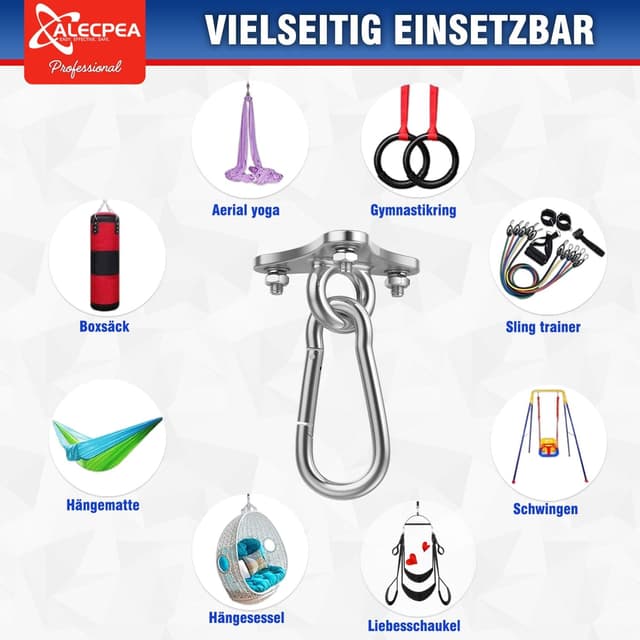 Thumbnail 6 de ALECPEA Deckenhaken für Hängesessel, Hängematte & Fitness-Zubehör – Premium-Edelstahl, bis 400 kg