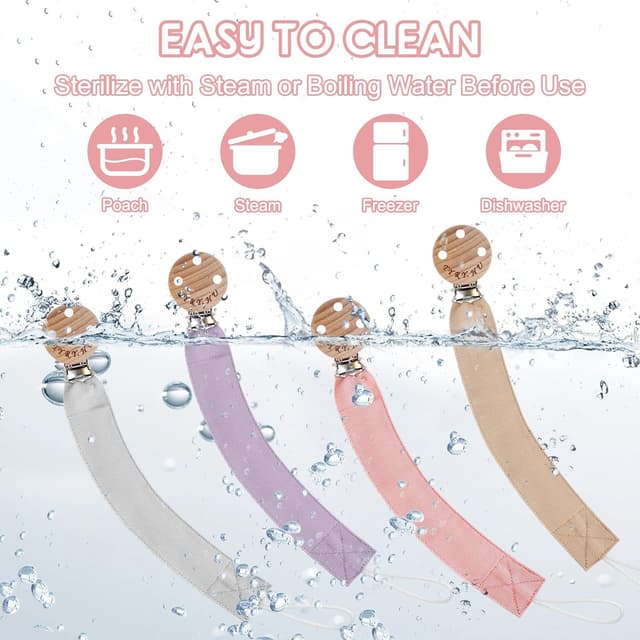 Detalle de TYRY.HU 4-Pack Handmade Fabric Dummy Clip & Pacifier Chain Holder (Unisex, Fits Most Pacifiers)