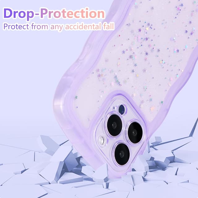 Detalle de ZTOFERA Handyhülle für iPhone 14 Pro (6,1") – transparente TPU-Schutzhülle mit Wellenrahmen und Sternen-Design, violett