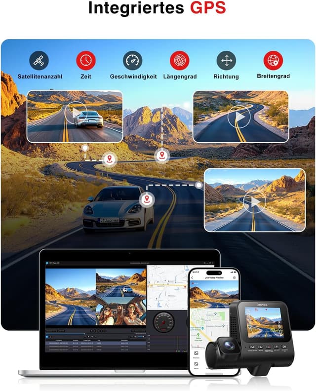 Thumbnail 4 de Jzones 3‑Kanal Dashcam 4K