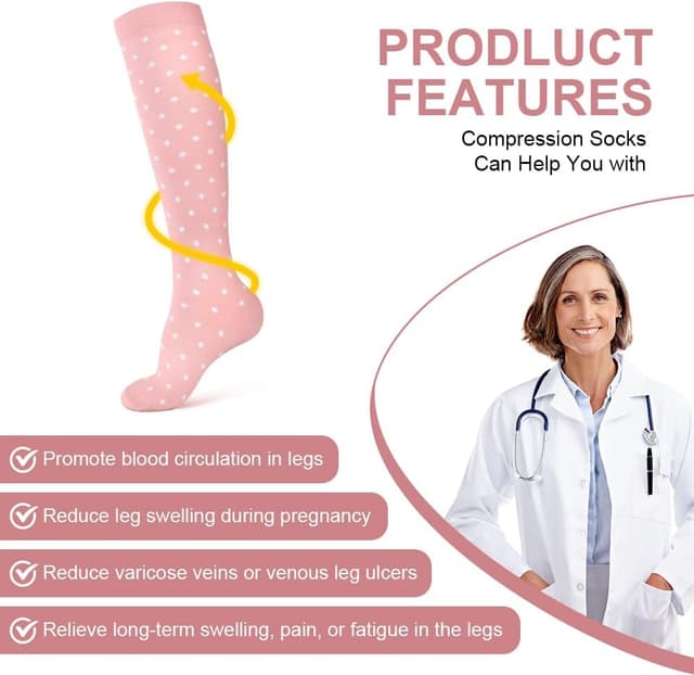 Detalle de ACWOO Calze a compressione graduata 15–20 mmHg unisex, 4 paia