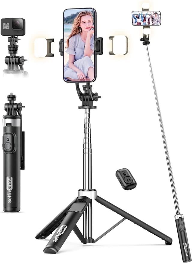 Detalle de 53" Selfie Stick Tripod with Light — Extendable Remote