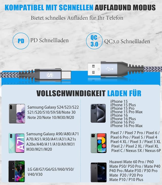 Thumbnail 4 de sweguard Cable USB Tipo C 3m - Carga Rápida ⚡