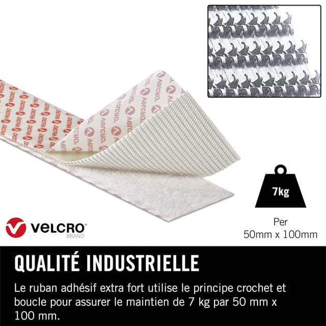 Detalle de VELCRO Brand rouleau de velcro adhésif double face industriel coupe à la longueur, blanc (50 mm x 100 mm)