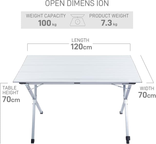 Detalle de EVER ADVANCED klappbarer Campingtisch aus Aluminium 120 x 70 cm (bis 100 kg Belastung) mit Tragetasche