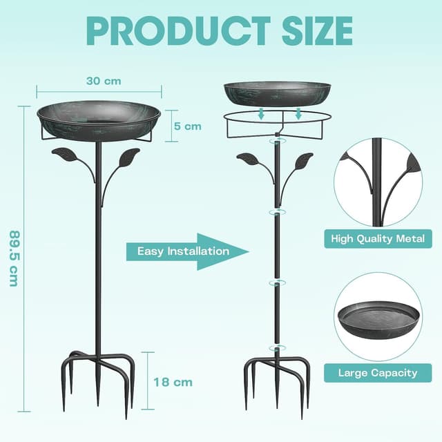 Detalle de WELDUN Vogeltränke Vogelbad 30 cm aus Metall – Futter- und Wasserschale für draußen