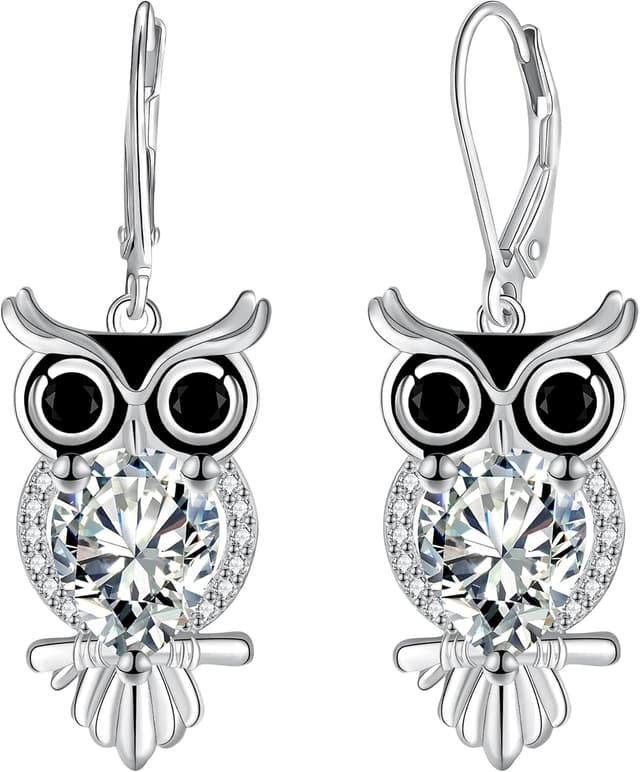 Detalle de J.WUEN boucles d’oreilles pendantes femme en argent 925 avec hiboux et zirconite cubique