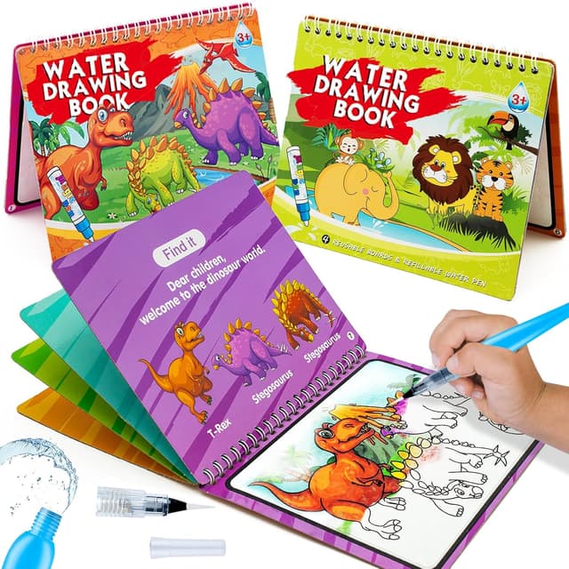 Detalle de hapray 2-Pack Magic Water Colouring Books for Toddlers (Dinosaur & Animal) — reusable mess-free doodle pads