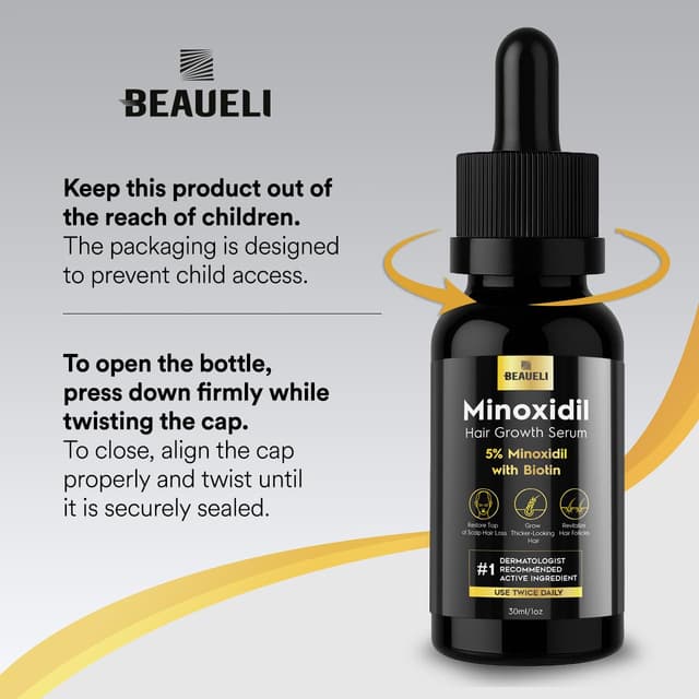Detalle de Beaueli 5% Minoxidil for Men and Women (Unscented Drops, 3 Fl Oz, 3 Bottles) for Hair & Beard Growth