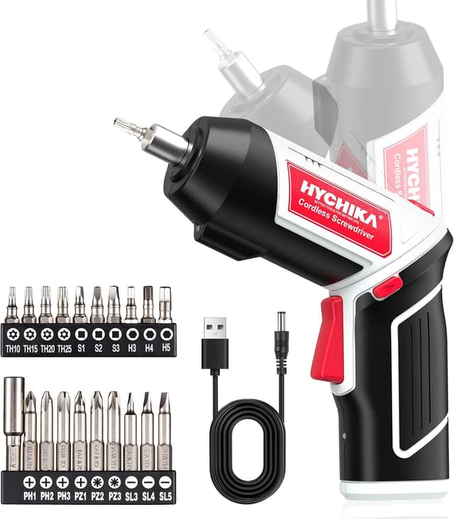 Detalle de HYCHIKA Avvitatore a Batteria 6 Nm 3,6 V con LED, cavo USB e accessori per DIY