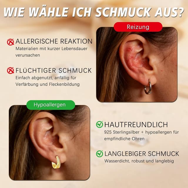 Detalle de Cangall Creolen Silber 925 mit Cubic Zirkonia (Huggie/Doppel-Creolen)