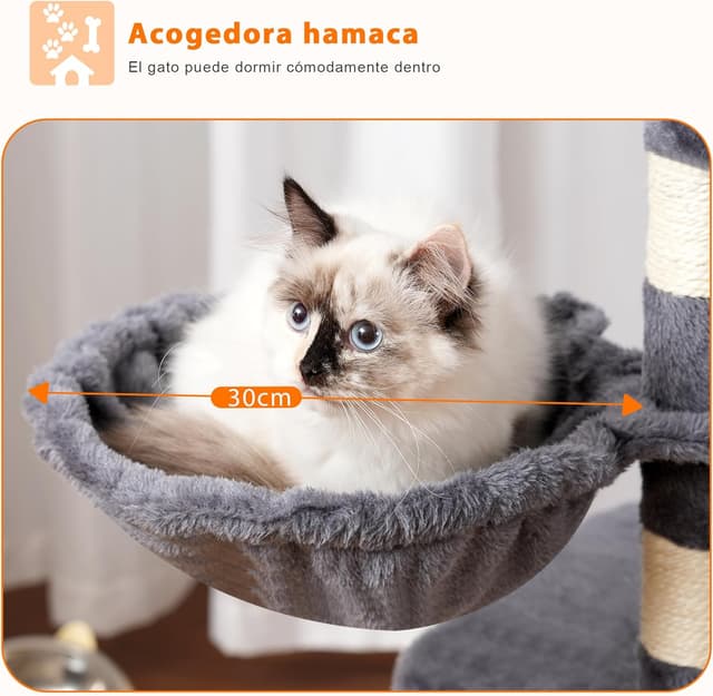 Detalle de Heybly Arbre à chat HCT016G : tour de grimpe multi-étagé de 145 cm avec plateformes et panier