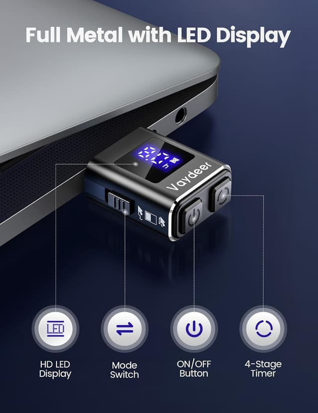 Detalle de VAYDEER USB Mouse Jiggler with LED Timer (2025 Aluminium Edition) – Dual Motion Modes, Plug & Play for Windows/Mac/Linux