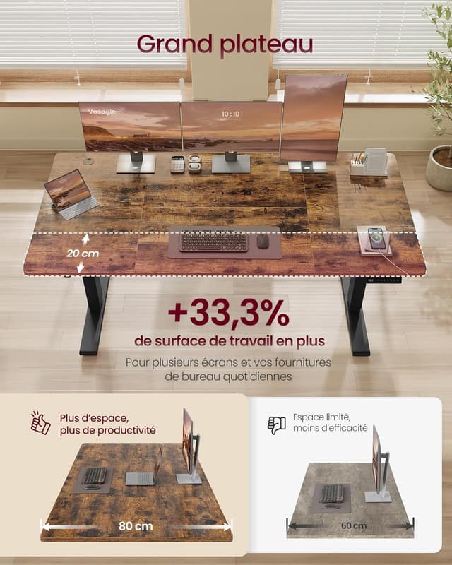 Detalle 2 de VASAGLE LSD146KD02 Bureau électrique réglable 160×80 cm
