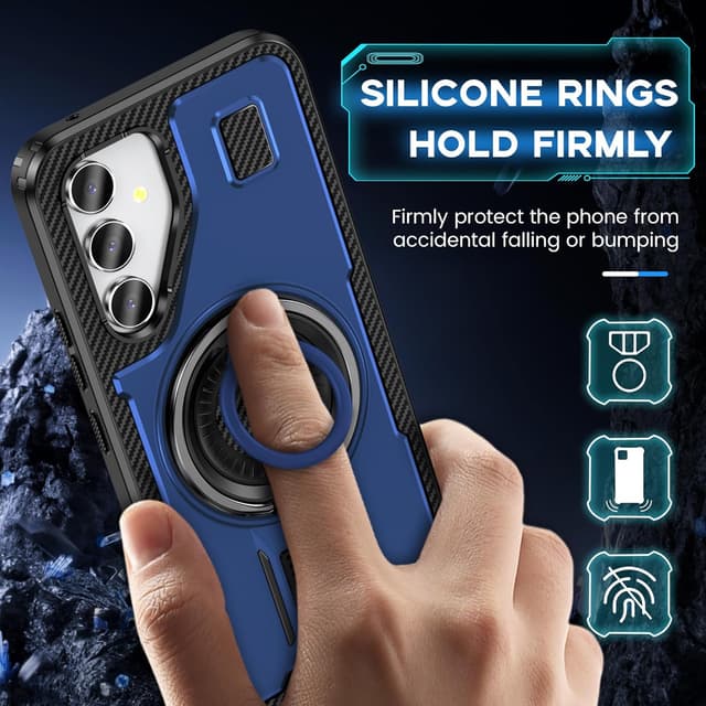 Detalle de Tuvror Hülle für Samsung Galaxy A54 mit Ständer – stoßfeste PC/TPU Schutzhülle mit 360° drehbarem Ring, Blau