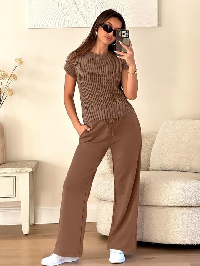 Detalle 2 de ANRABESS Two-Piece Crochet Knit Lounge Set