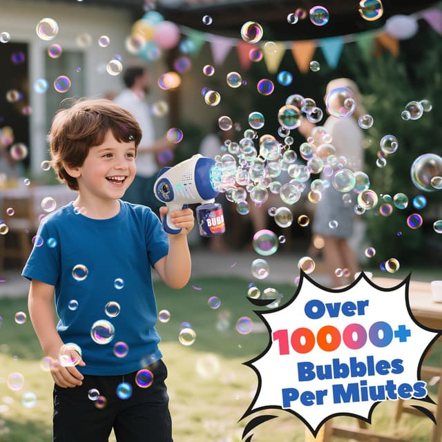 Detalle 2 de EagleStone 2-Pack Light-Up Automatic Bubble Gun Toy for Kids (8-hole, outdoor bubble machine)