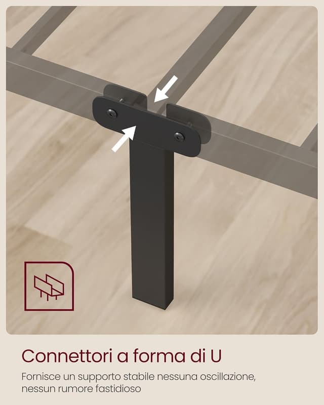 Detalle 2 de VASAGLE Struttura letto matrimoniale a doghe in metallo RMB060B01 (120 x 190 cm), nero inchiostro