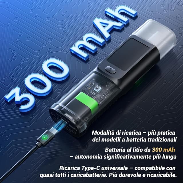 Detalle 2 de ELESKY Etilometro ricaricabile USB-C con LCD (test rapido, contatto/non contatto) e 10 bocchini