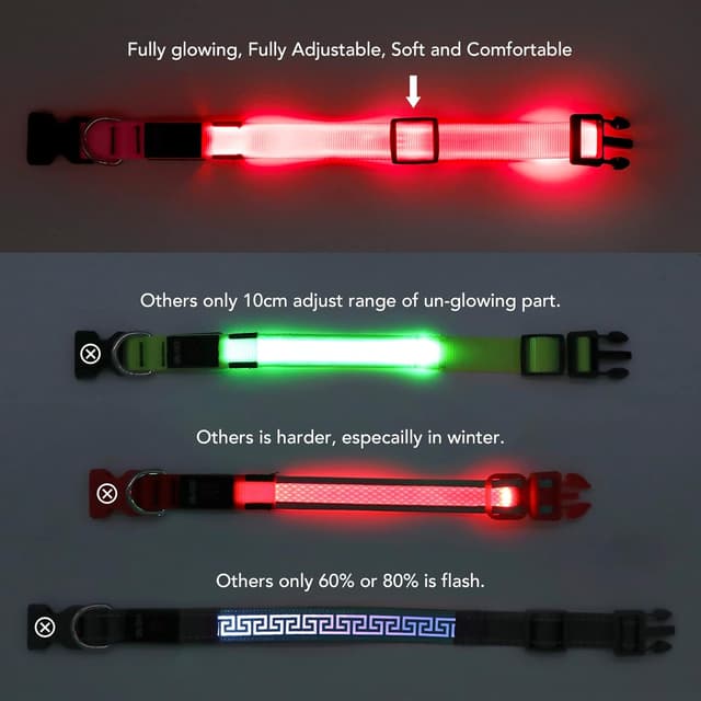 Detalle de KOSKILL Leuchthalsband für Hunde, wiederaufladbar per USB, wasserdicht, rosa (M)