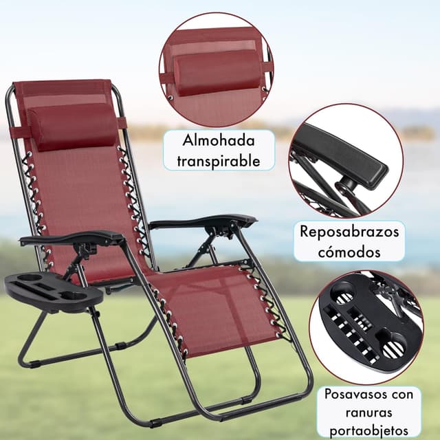 Thumbnail 6 de T-LoVendo Pack 2 Tumbonas Gravedad Zero BORGOÑA