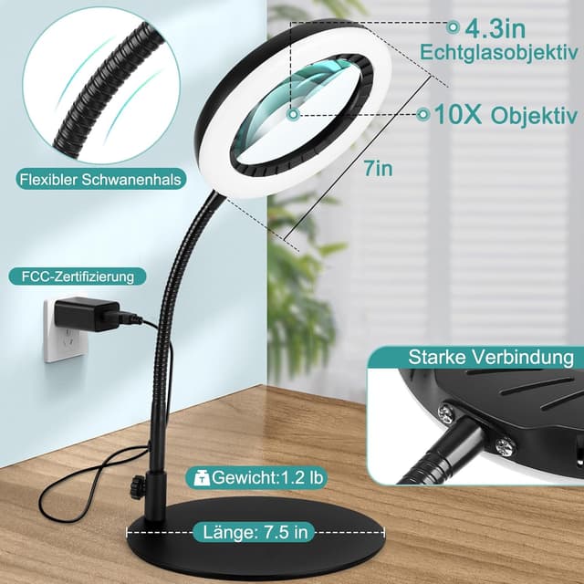 Thumbnail 5 de Coteck 10X Lupe mit Licht und Ständer