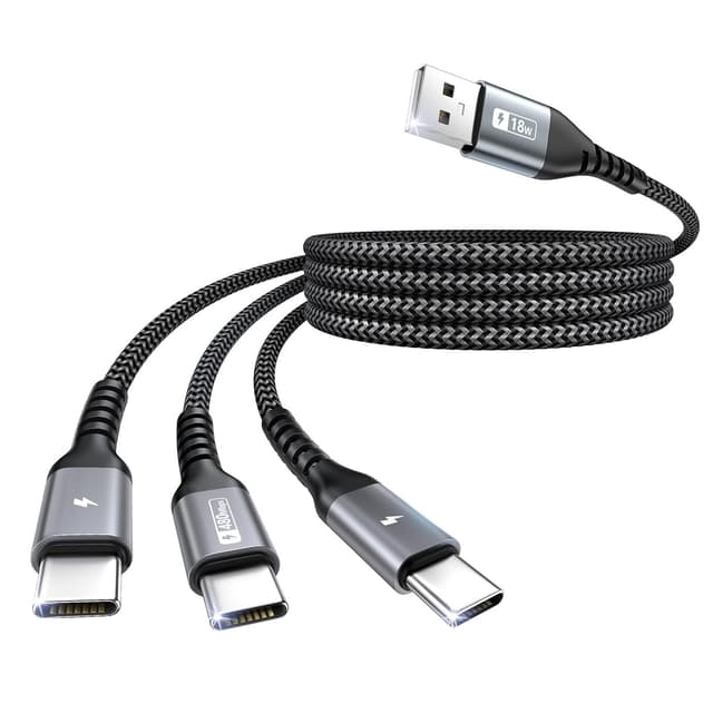 Detalle de SUNGUY USB-A auf USB-C Kabel 1,2 m (3-in-1 Splitter, QC 3.0) mit 3 USB-C-Anschlüssen