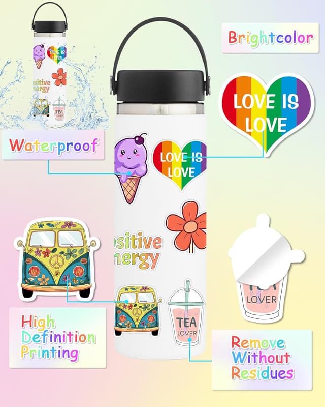 Detalle de 300-Piece Waterproof Vinyl Sticker Pack for Kids, Water Bottle & Laptop Stickers (Cute School Designs)