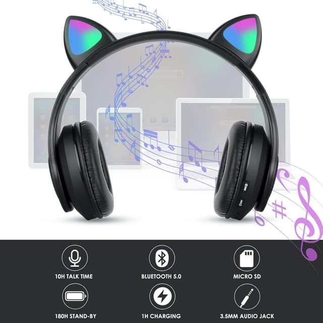 Detalle 2 de Sendowtek Wireless Headphones for Kids with Cat Ear Lights
