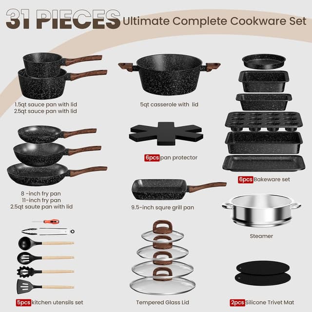 Thumbnail 1 de Pots and Pans Set Non Stick 31-Piece