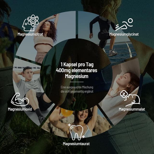 Detalle de Magnesium Komplex Hochdosiert 400 mg — 180 Kapseln 💊