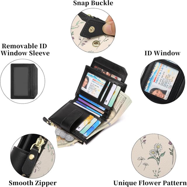Detalle de GAEKEAO Small Bifold Floral Wallet for Women with RFID Blocking and Zipper Pocket