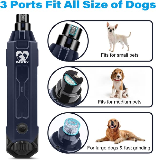 Detalle de Casfuy Krallenschleifer für Hunde (6-Gang) – elektrischer, wiederaufladbarer Nagelschleifer mit LED