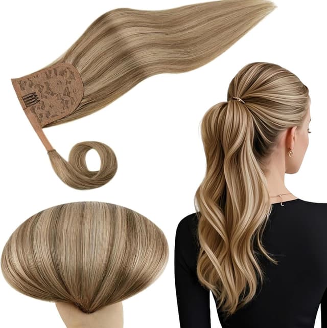 Detalle de RUNATURE Postiche Queue de Cheval Blond Doré 50 cm en cheveux humains #10P16