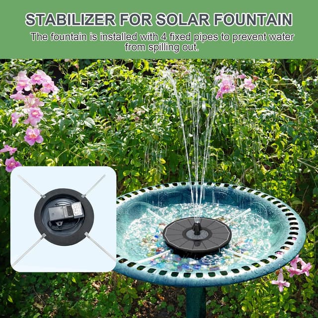 Detalle 2 de Solar Springbrunnen mit 3,5W Glas-Solarmodul und 8 Düsen – Solar Teichpumpe für Vogelbad & Garten