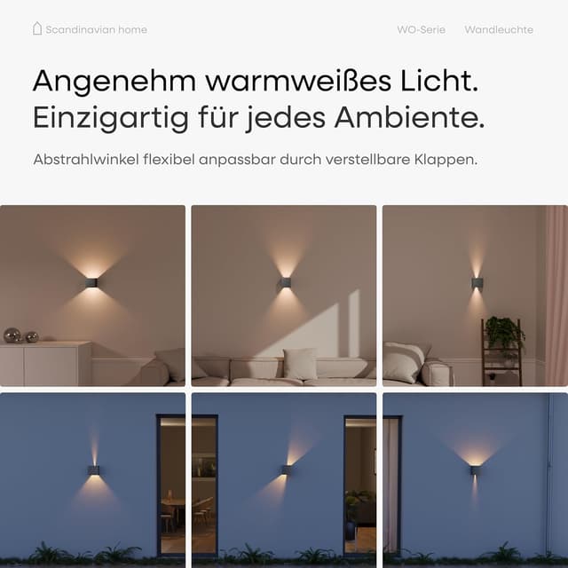 Detalle de Scandinavian home LED Wandleuchte für Außen & Innen, IP65, 6W, warmweiß 3000K, Helligkeit einstellbar (230V)